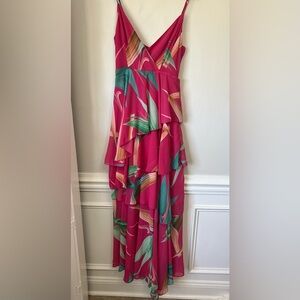 NWT Fashion Nova Tropical Tiered Maxi Dress Spring Dream Pink Size Medium Beach